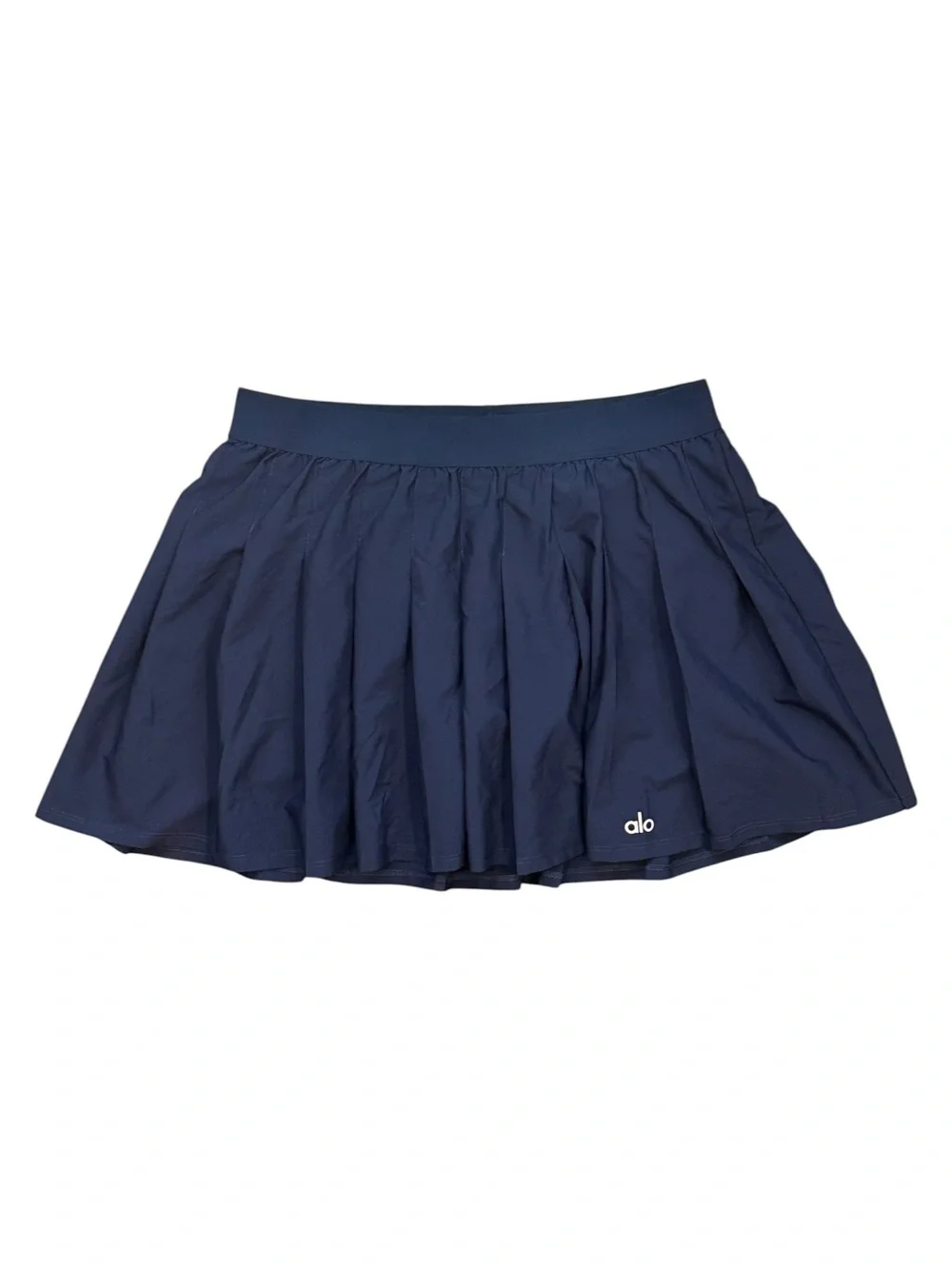 Alo Yoga Varsity Pleated Mid Rise Mini Tennis Skirt in Navy Blue Women’s Medium